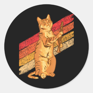 Sticker Rond Joueur Clarinet Chat Wind Instrument Musicien