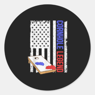 Sticker Rond Joueur Cornhole Hommes Drapeau Américain Cornhole