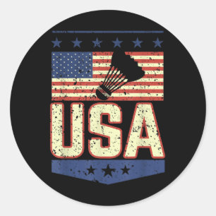 Sticker Rond Joueur de badminton au drapeau américain patriotiq