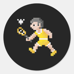 Sticker Rond Joueur de badminton en pixel art de jeu vidéo rétr