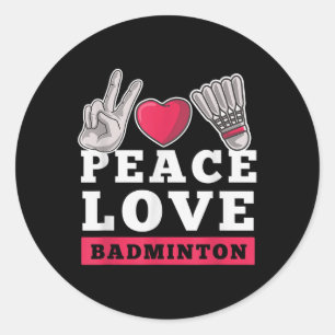 Sticker Rond Joueur de badminton Paix Amour Cœur Navette Sporti