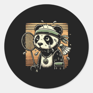 Sticker Rond Joueur de badminton Rétro Panda Raquette Volant