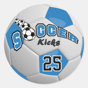 Sticker Rond Joueur de ballon de football bleu donne un coup de