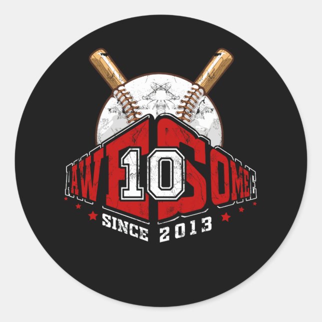 Sticker Rond Joueur de baseball 10e anniversaire 10 ans Vintage (Devant)