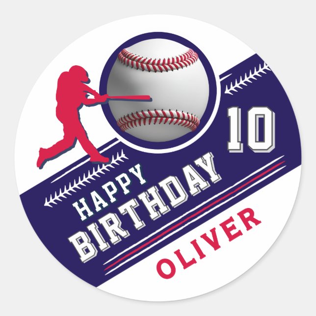 Sticker Rond Joueur de baseball Ball Jeu d'anniversaire à thème (Devant)