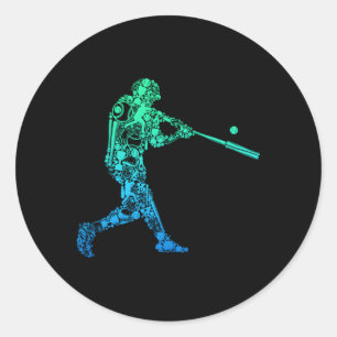 Sticker Rond Joueur de baseball Batteur Jeunesse