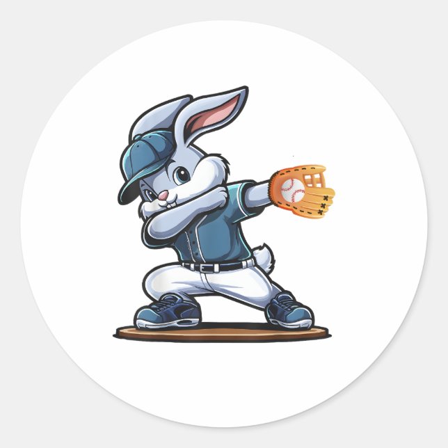 Sticker Rond Joueur de baseball Bunny de Pâques Tee Happy Pâque (Devant)