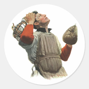 Sticker Rond Joueur De Baseball vintage, Chercher