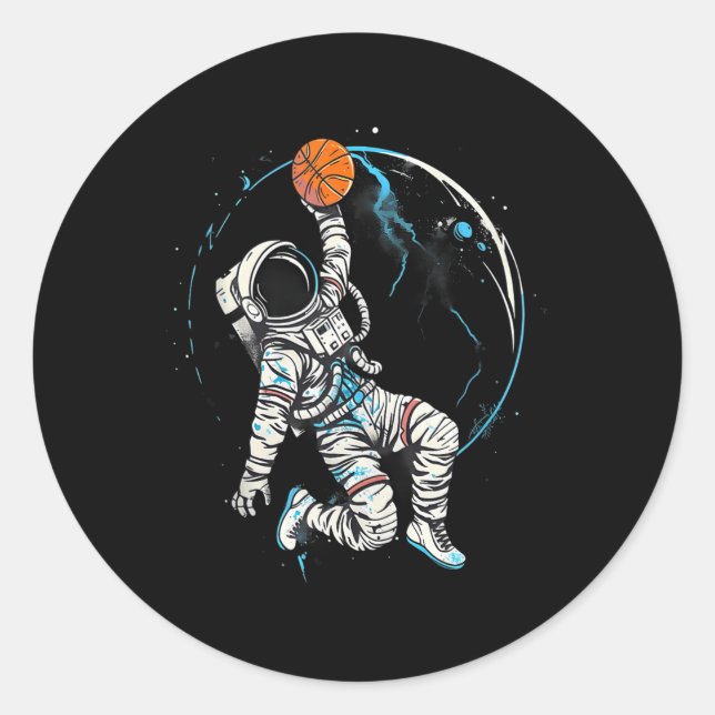 Sticker Rond Joueur de basket-ball de basketball astronaute Dra (Devant)