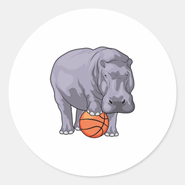 Sticker Rond Joueur de basket-ball hippo (Devant)