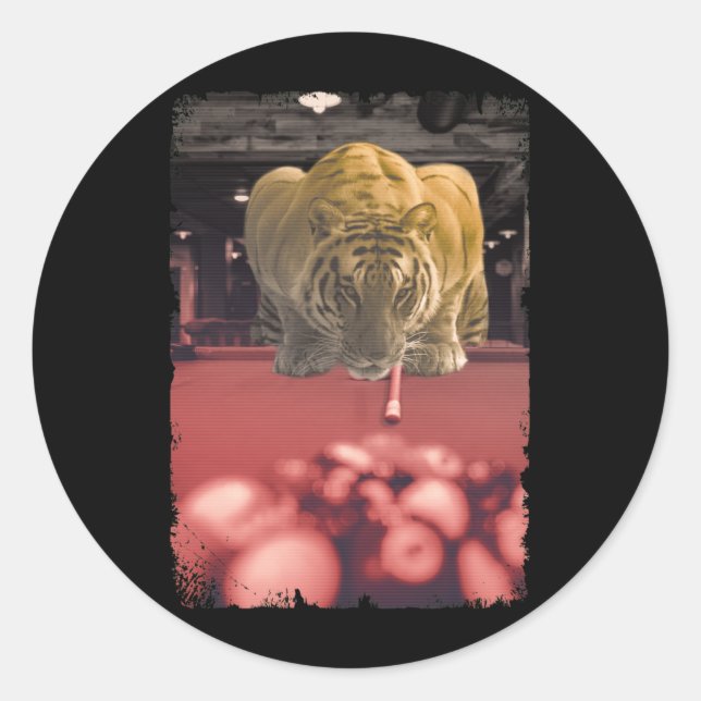 Sticker Rond Joueur de billard Snooker Cue Sports Tiger Pool (Devant)