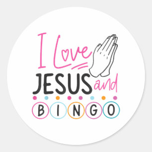 Sticker Rond Joueur de Bingo Jésus Foi Chrétien J'aime Jésus Un