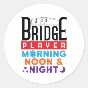 Sticker Rond Joueur de bridge matin midi et soir