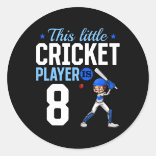 Sticker Rond Joueur de cricket d'anniversaire 8 ans 