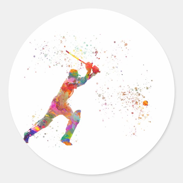 Sticker Rond Joueur de cricket en aquarelle (Devant)