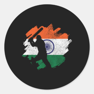 Sticker Rond Joueur de cricket indien Drapeau indien vintage
