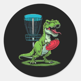 Sticker Rond Joueur de disque de golf T-rex dinosaure drôle Ske