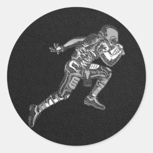 Sticker Rond Joueur de football courant quarterback noir argent