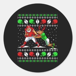 Sticker Rond Joueur de football Renne Pyjama de Noël laid Amusa