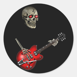 Sticker Rond Joueur de guitare crânienne