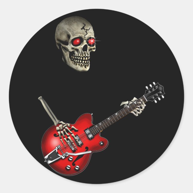 Sticker Rond Joueur de guitare crânienne (Devant)
