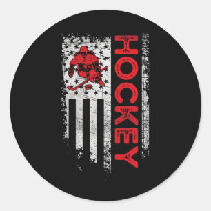 Sticker Rond Joueur de hockey américain Drapeau américain Patri