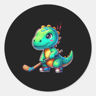 Sticker Rond Joueur de hockey sur gazon dinosaure drôle Équipe 
