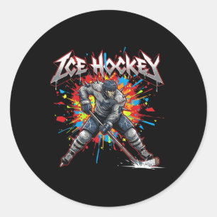 Sticker Rond Joueur de hockey sur glace drôle équipe de montagn
