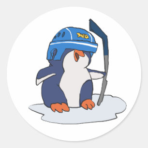 Sticker Rond Joueur de hockey sur pingouin  choisir la couleur 