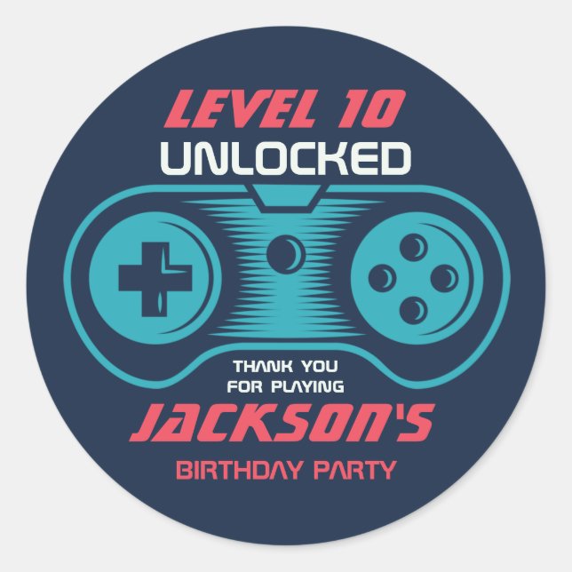 Sticker Rond Joueur de jeu vidéo Ado Joueur fête d'anniversaire (Devant)