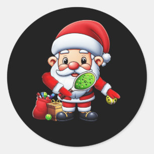 Sticker Rond Joueur de Pickleball Père Noël Joyeux Noël P