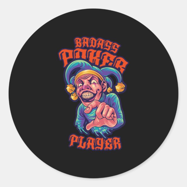 Sticker Rond Joueur de poker Jester Casino Cartes de jeu Cadeau (Devant)