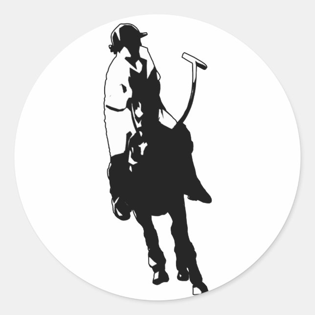 Sticker Rond Joueur de polo noir et blanc Swing Mallet (Devant)