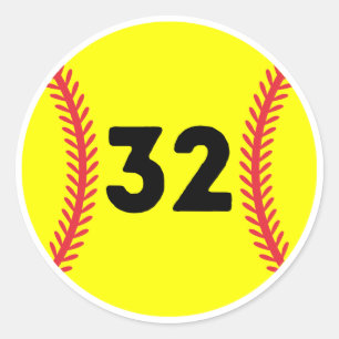 Sticker Rond Joueur de softball Jersey Numéro favori #32