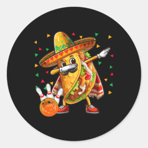 Sticker Rond Joueur de taco dabbing jouant au bowling Cinco De