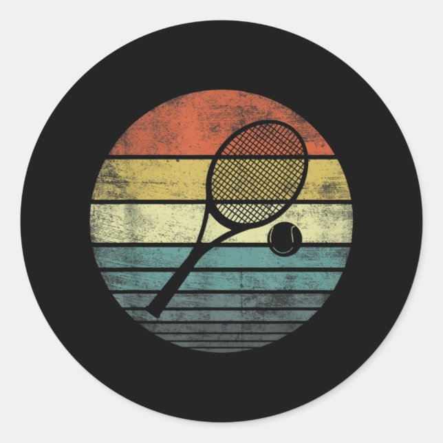 Sticker Rond Joueur de tennis Retro Sunset Tennis Racquet & Bal (Devant)