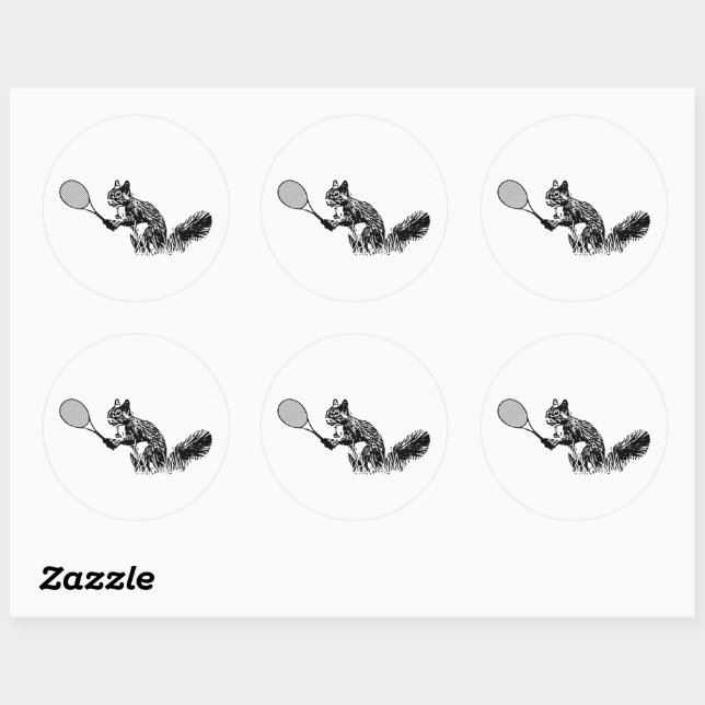 Sticker Rond Joueur de tennis Sporty Black and White Squirrel (Feuille)