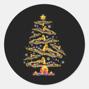 Sticker Rond Joueur de trombone de Noël Arbre de Noël Musique J