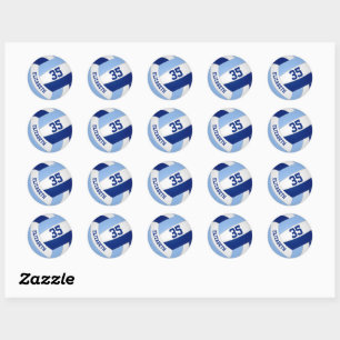 Sticker Rond joueur de volley-ball personnalisé nom bleu blanc