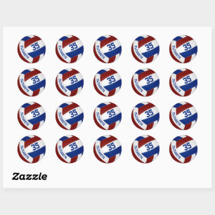 Sticker Rond joueur de volley-ball personnalisé nom maroon bleu