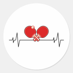 Sticker Rond Joueur Ping Pong Table Tennis Coach Hearbeat