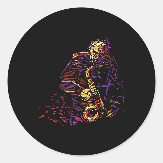 Sticker Rond Joueur saxophone Art Abstrait Jazz Music Amoureux (Devant)