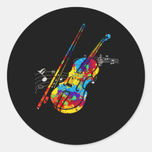 Sticker Rond Joueur violon coloré Chaîne Musicien d'instrumen