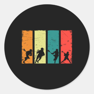Sticker Rond Joueurs de crosse rétro Bâton de Lacrosse Vintage