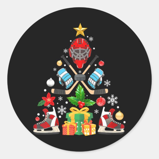 Sticker Rond Joueurs de hockey sur glace dans l'arbre de Noël (Devant)