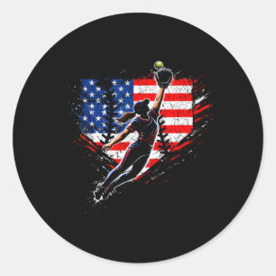 Sticker Rond Joueuse de softball extérieur milieu prise rouge b