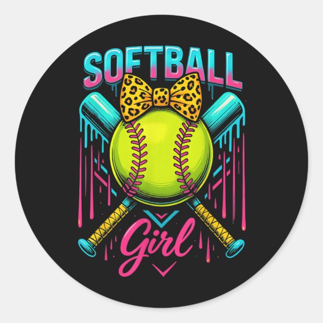 Sticker Rond Joueuse de softball fille crème glacée Softball Dr (Devant)