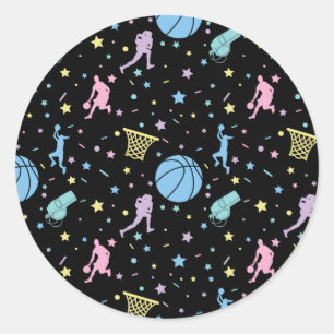 Sticker Rond Joueuses de basket-ball - Motif d'étoiles