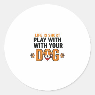 Sticker Rond Jouez Avec Votre Chien Dessin de Gravure Vintage D