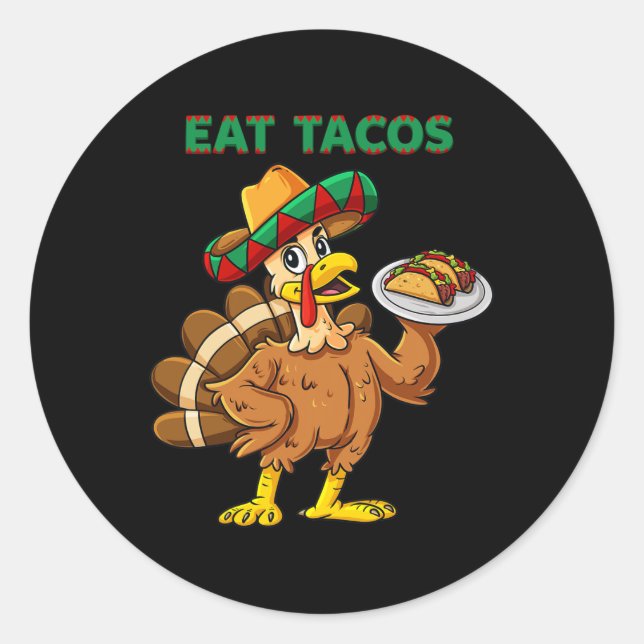 Sticker Rond Jour d'Action de grâce La Turquie Mange Tacos Mexi (Devant)